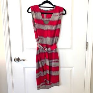 Lilla P Red & Khaki Ikat Print Belted Sheath Dress